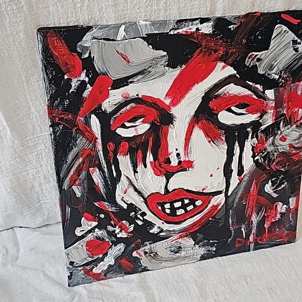 Horror Crying girl on panel board 8X8 Handmade by myself